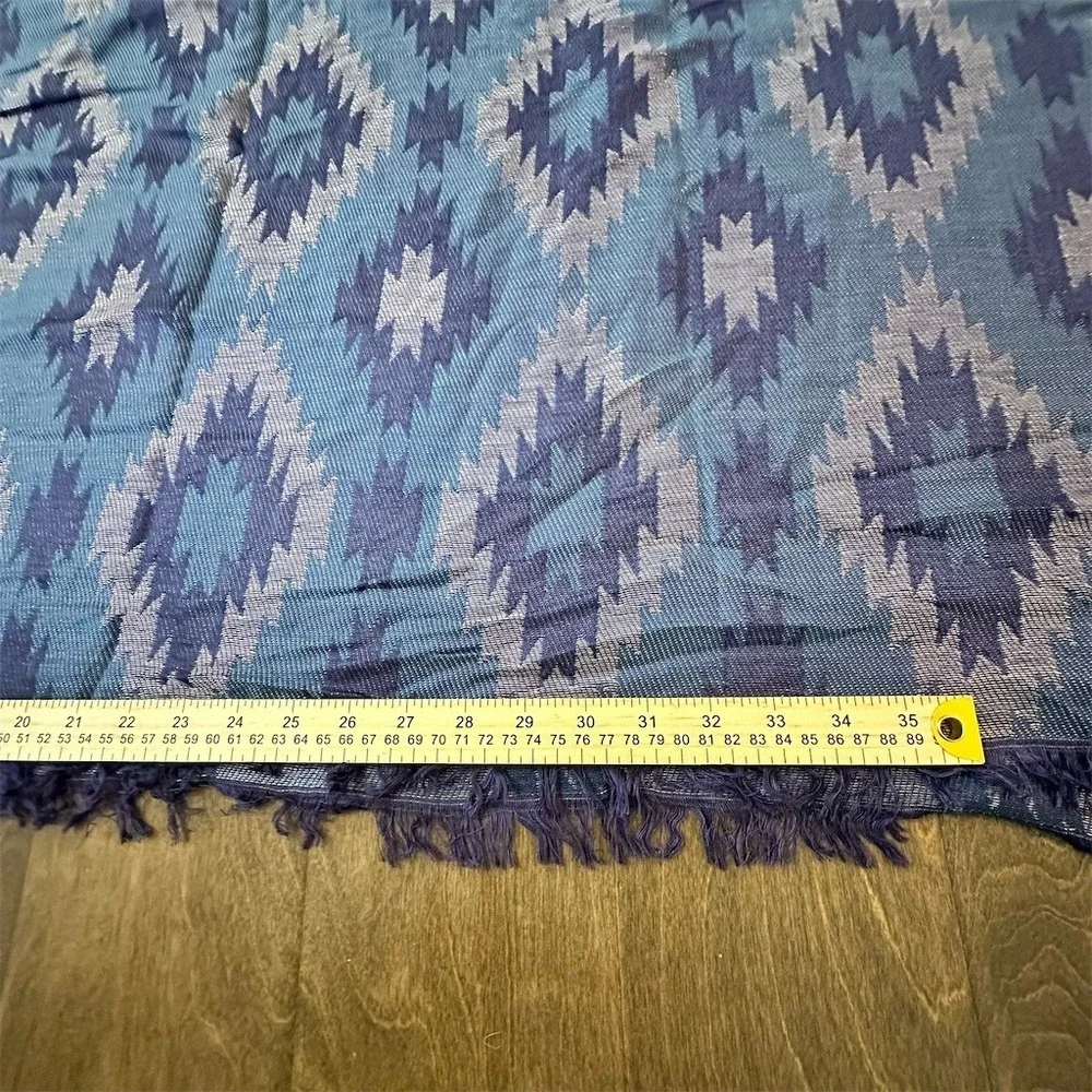 Unbranded Scarf Blue Geometric Ikat Fringe‎ Reversible